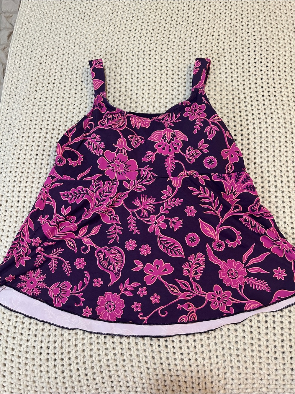 Land’s End Purple and Hot Pink Floral Tankini Top, Size L